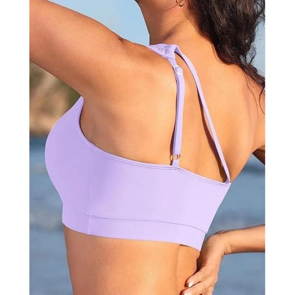 MSRP $26 Talisea Women's M Lavender One‎ Shoulder Bikini Top - Keyhole Swim Tops